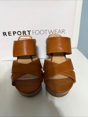 Women's Cognac Leather Wedge Sandals